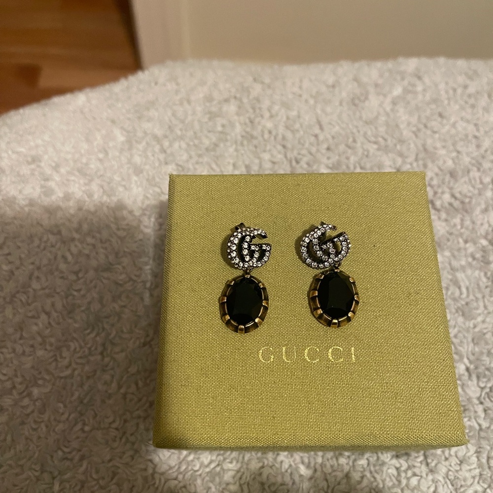 Gucci Black and Gold Crystal Drop Earrings
